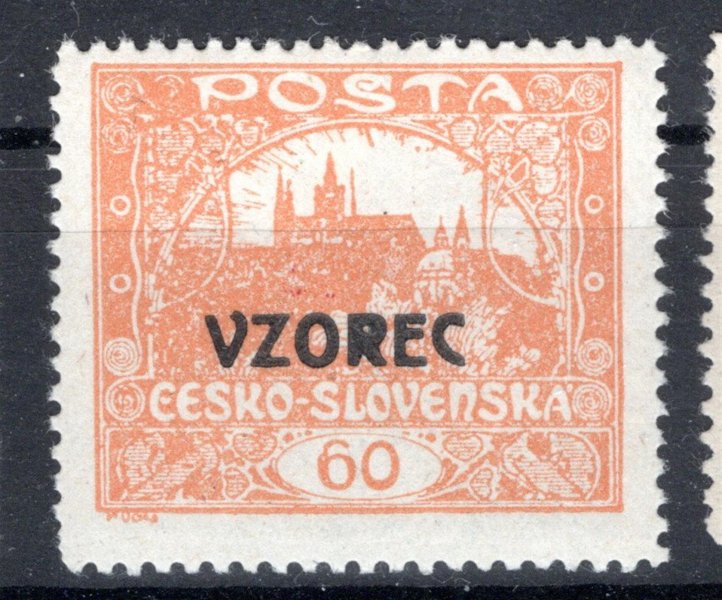 17 C Vz, 60 h žlutooranžová  řz 13 3/4 s přetiskem VZOREC. Zkoušeno Gilbert 