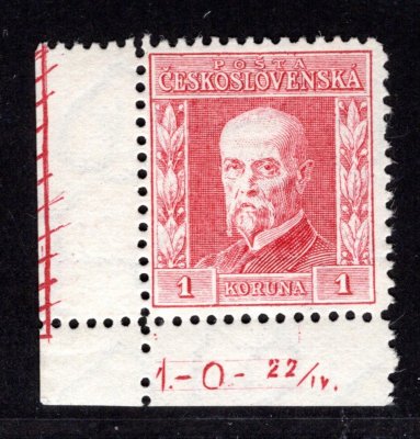 194, P 8, typ II, TGM, rohová s DČ1-0-22/4, červená 1 Kč,  zk. Vrba, hledané