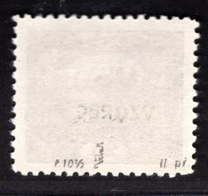 11 L VZ Pt, příčkový typ, přetisk VZOREC, řz 10 1/2, fialová 25 h, zk. Vrba, vzácná známka