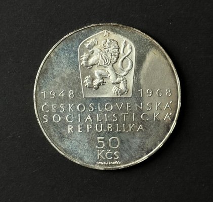 Československo 1968, 50 KČS, 50. výročí vzniku Československa, proof, zachovalost dle fota