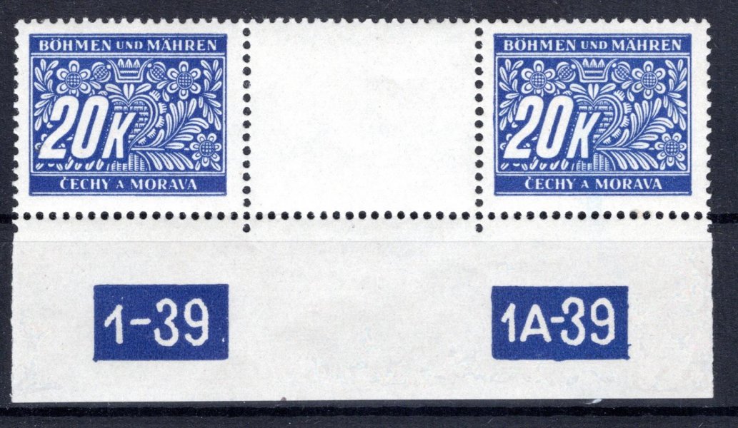 DL 14; meziarší trhané 2 známky 1-39, 1A-39