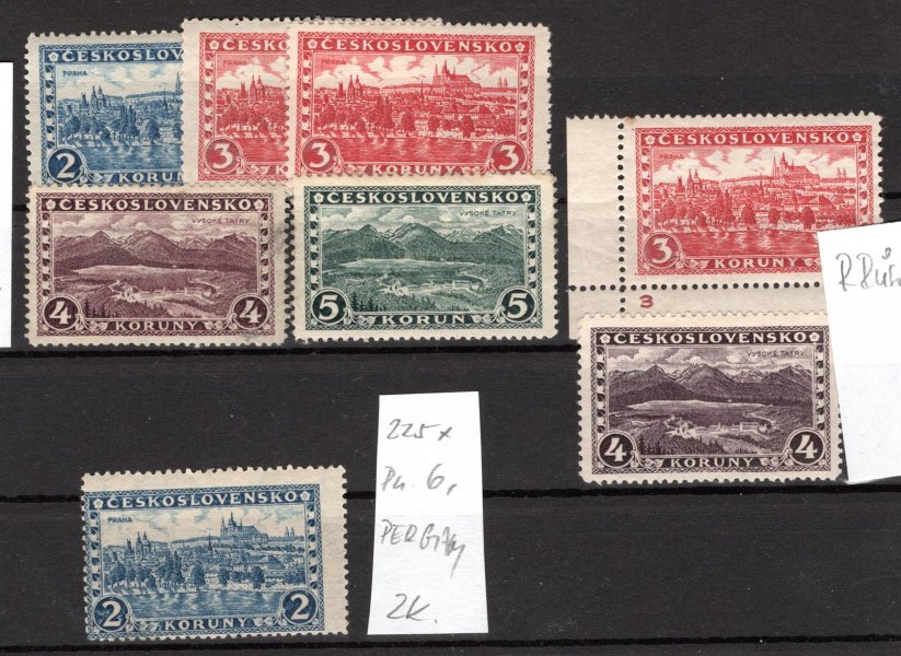 225 - 232 ex. sestava, Praha,Tatry, 1 x DZ + 225x P 6, papír pergamenový, zk. Gilbert