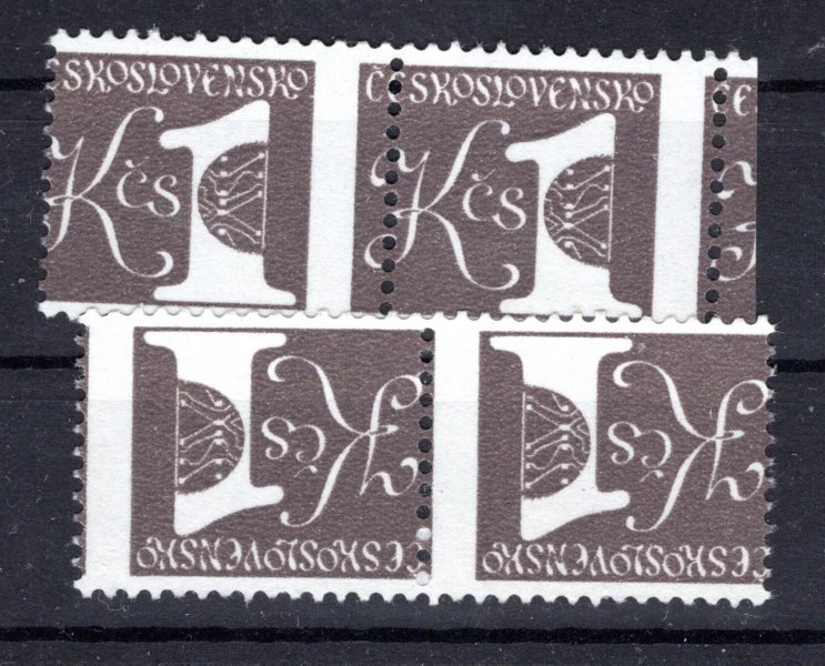2399; Svitková 1Kčs 2 dvoupásky s posunem svislé perforace vlevo a vpravo do obrazu známky