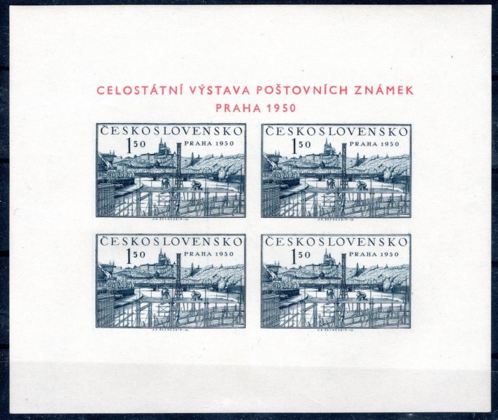 564 A;  PRAHA 1950,  deska 4,  kombinace  (D/8) , typ X - horní nápis velmi blízko nápis známek