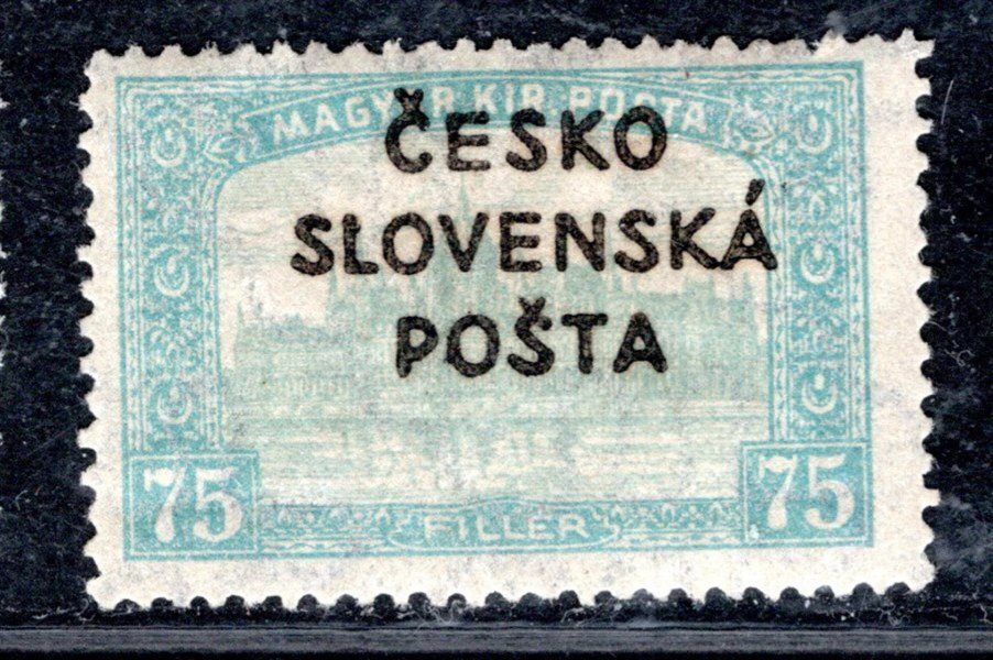 RV 160, Šrobárův přetisk, Parlament, modrá 75 f, flíček, zk. Gi,Vr