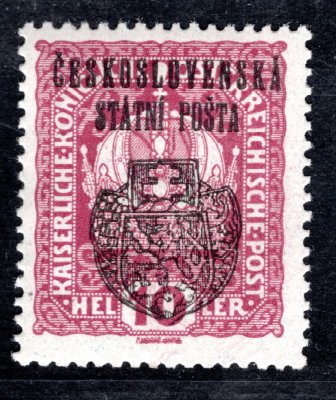 RV 25, II. Pražský přetisk, fialová 10 h, zk. Vrba, Tribuna