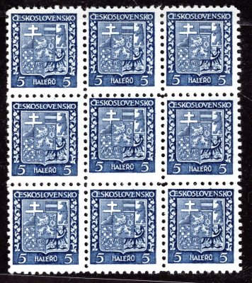 248, státní znak, 9-ti blok s posunem moletáže uprostřed, modrá 5 h