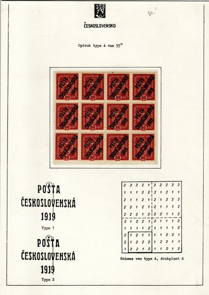 45, 80 h hnědá,  12ti blok, popsáno na listě, spojené typy 