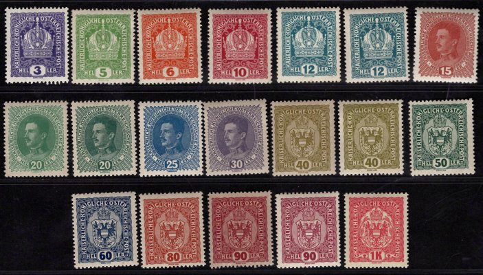 185 - 199 ex, 221-244, koruna,Karel,znak včetně odstínů, hezká a hledaná řada