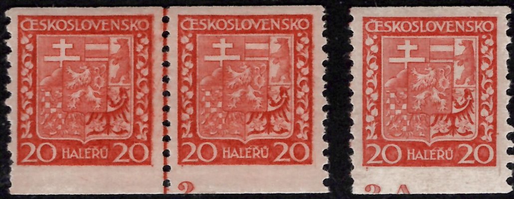 250 A, státní znak, DČ 2 + 2A, část, páska + známka, červená 20 h