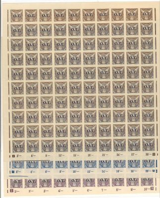OT 1 - 3, PA (100), novinové, Sokol v letu,  kompletní přepážkové archy s počítadly, 2 x ST I+II typ, ZP 1 a 2, hnědá 30 h, rok 1936