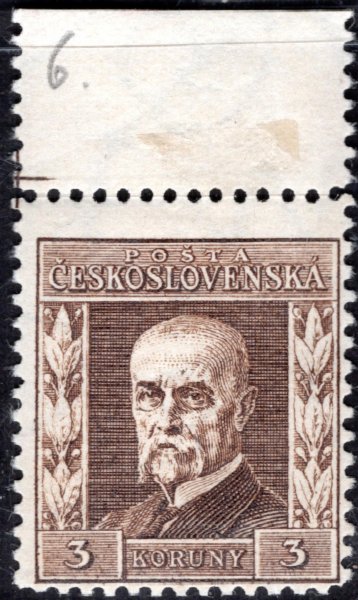 196, P 6, typ II, TGM, hnědá 3 Kč, zk. Stupka, krajová