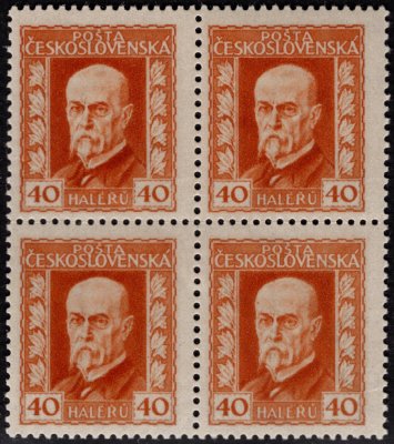 187 Ax, P 2, papír pergamenový, neotypie, 4blok, TGM, oranžová 40 h, zkoušeno Mrňák