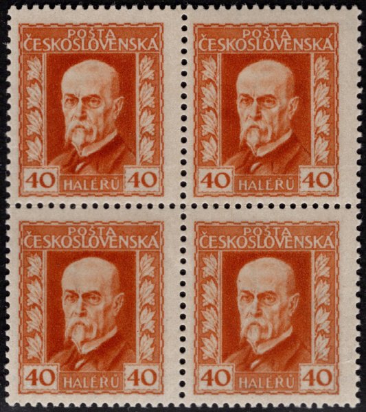 187 Ax, P 2, papír pergamenový, neotypie, 4blok, TGM, oranžová 40 h, zkoušeno Mrňák