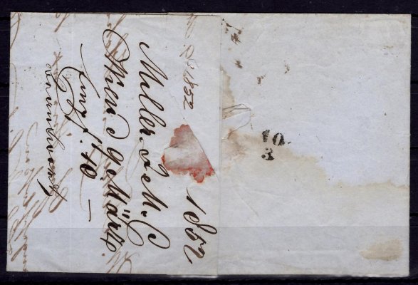 r. 1852, skládaný dopis z Vídně do Vysokého Mýta se známkou 9 kr modrá, ruční papír, typ IIa, deska 2, paprskové raz. WIEN, 9. MAER, Müller 80 bodů, nahoře a dole těsné střihy, rel. P, katalog Ferchenbauer € 175.- + razítko