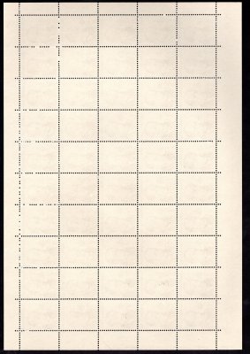 2678ya Zápotocký 50 h, kompletní 50kusový nepřeložený arch na papíru fl1 (pole A, 20. XI. 84), navíc posun modré barvy dolů (název státu se dotýká zlaté linky), nadstandardní stav, kat. jen jednotlivých známek bez posunu 25.000 Kč