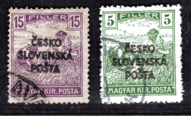 RV 140 + 142, Šrobárův přetisk, ženci 5f + 15f, zk. Vrba, Mrňák