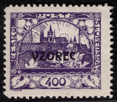 24 D VZ, přetisk VZOREC, řz 11 1/2,  modrofialová 400h, zkoušena Gilbert, Vrba, hledaná známka