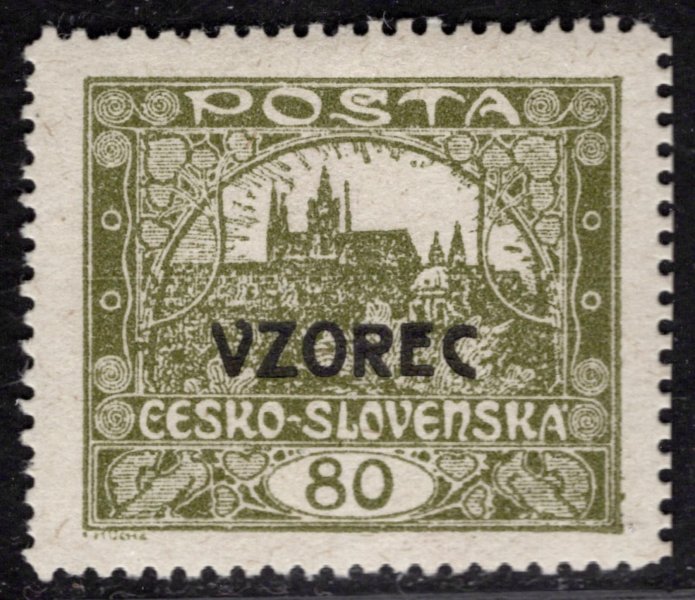 19 C VZ, přetisk VZOREC, řz 13 3/4, olivová 80h, zkoušeno Gilbert 