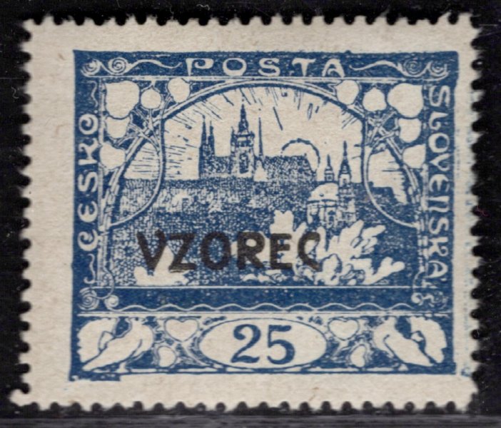 10 C VZ, přetisk VZOREC, řz 13 3/4, modrá 25h