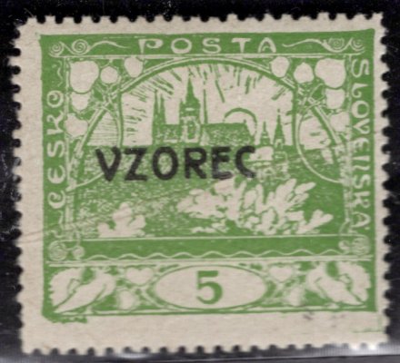 3 C VZ, přetisk VZOREC, řz 13 3/4, světle zelená 5h, zk. Stupka, vrásy