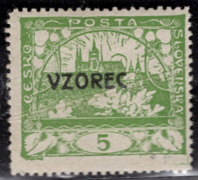 3 C VZ, přetisk VZOREC, řz 13 3/4, světle zelená 5h, zk. Stupka, vrásy