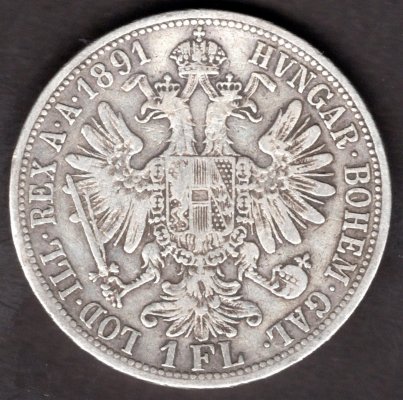 Lot 4 mincí Rakousko 1 zlatník 1887,8,9,91, KM#2222 Ag.900, 12,34g 29/2mm Franz Joseph I.  Bz  vlasové rysky hranky