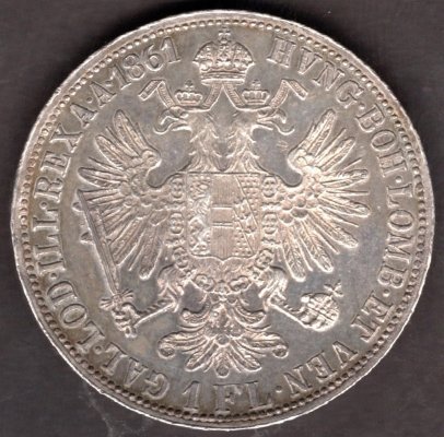 Rakousko 1 zlatník 1861 A, KM#2219 Ag.900, 12,34g 29/2mm Franz Joseph I.  A Wien  Patina