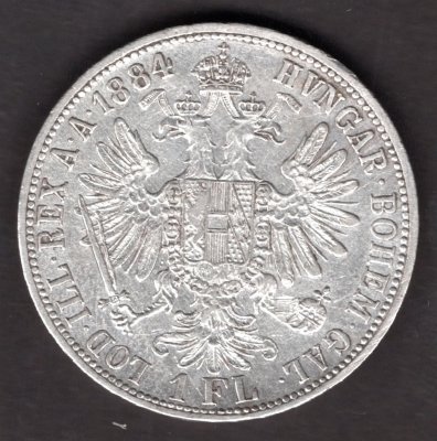 Rakousko 1 zlatník 1884, KM#2222 Ag.900, 12,34g 29/2mm Franz Joseph I.  Bz vlas.rys.