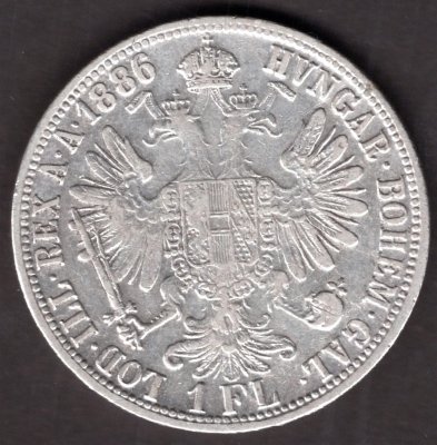 Rakousko 1 zlatník 1886, KM#2222 Ag.900, 12,34g 29/2mm Franz Joseph I.  Bz vlas.rys.