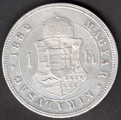 Hungary 1 Forint 1882 K.B. nový štít, KM#469, ÉH#1466 Ag.900, 12,34g 29/2,mm Franz Joseph I. Kremnica 