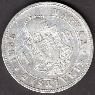 Hungary 1 Forint 1883 K.B. nový štít, KM#469, ÉH#1466 Ag.900, 12,34g 29/2,mm Franz Joseph I. Kremnica 