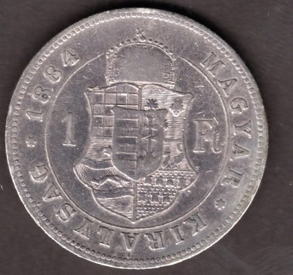Hungary 1 Forint 1884 K.B. , KM#469, ÉH#1466 Ag.900, 12,34g 29/2,mm Franz Joseph I. Kremnica 