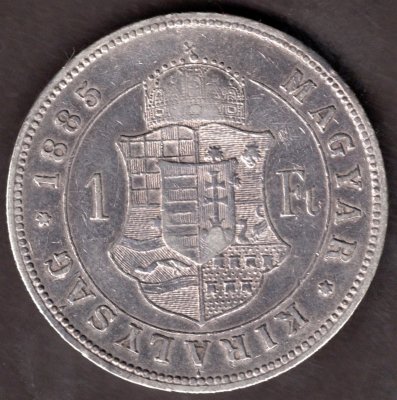 Hungary 1 Forint 1885 K.B. , KM#469, ÉH#1466 Ag.900, 12,34g 29/2,mm Franz Joseph I. Kremnica 