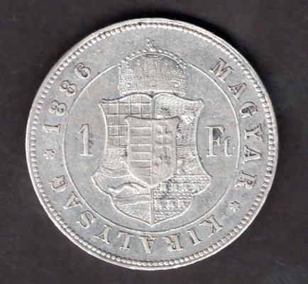 Hungary 1 Forint 1886 K.B. , KM#469, ÉH#1466 Ag.900, 12,34g 29/2,mm Franz Joseph I. Kremnica 