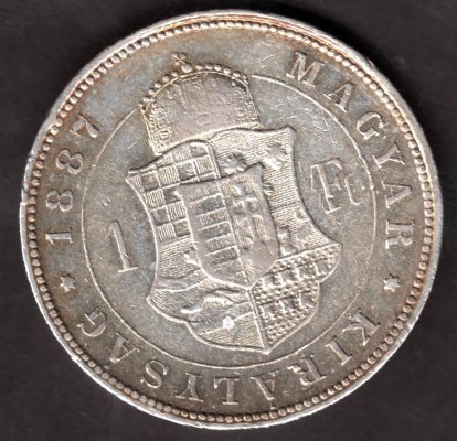 Hungary 1 Forint 1887 K.B., KM#469, ÉH#1466 Ag.900, 12,34g 29/2,mm Franz Joseph I. Kremnica 