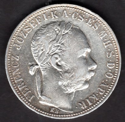 Hungary 1 Forint 1887 K.B., KM#469, ÉH#1466 Ag.900, 12,34g 29/2,mm Franz Joseph I. Kremnica 