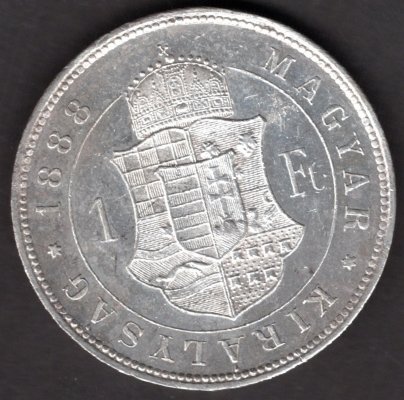 Hungary 1 Forint 1888 K.B. , KM#469, ÉH#1466 Ag.900, 12,34g 29/2,mm Franz Joseph I. Kremnica místy RL