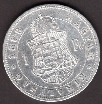 Hungary 1 Forint 1889 K.B. , KM#469, ÉH#1466 Ag.900, 12,34g 29/2,mm Franz Joseph I. Kremnica 