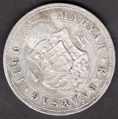 Hungary 1 Forint 1890 K.B. , KM#469, ÉH#1466 Ag.900, 12,34g 29/2,mm Franz Joseph I. Kremnica hranka, patina