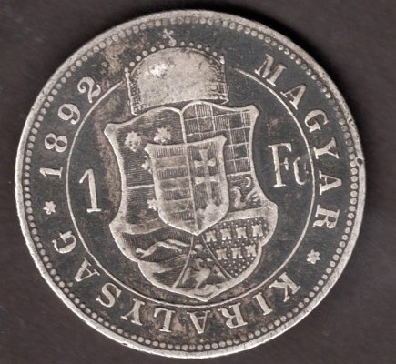 Hungary 1 Forint 1892 K.B. , KM#469, ÉH#1466 Ag.900, 12,34g 29/2,mm Franz Joseph I. Kremnica  patina