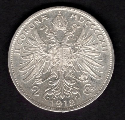 Rakousko 2 Koruna 1912, KM#2821 Ag.835, 10g, 27,1/2mm František Josef I. 