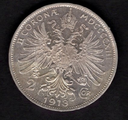Rakousko 2 Koruna 1913, KM#2821 Ag.835, 10g, 27,1/2mm František Josef I. vl.rysky