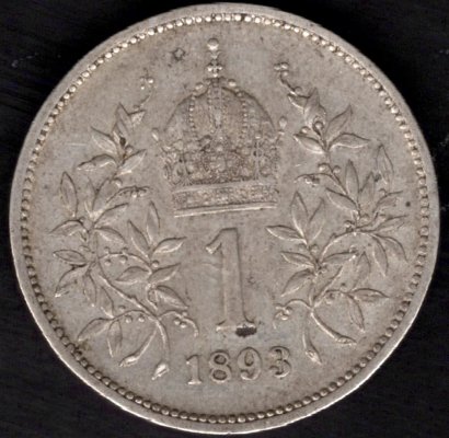 Rakousko 1 Koruna 1893, KM#2804 Ag.835, 5g, 23/1,5mm František Josef I. 