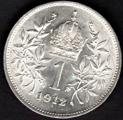 Rakousko 1 Koruna 1912 typ Schwartz	KM#2820 Ag.835, 5g, 23/1,5mm František Josef I. , vzácnější mince tohoto typu
