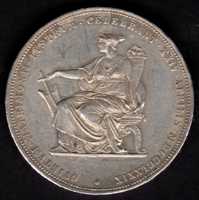 Rakousko 2 Zlatník 1879 výroční Stříbrná svatba FJI. Císařovna Sissi	X#M5, Her#824 Ag.900,24,7g 36mm dr.hr a rysky