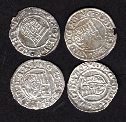 Lot 4 mincí Uhersko 1 Denár 1533,35,45,47 K B  Ferdinand I., ÉH #745, H#935 Ag.500, 0,58g, 14,15/0,5mm, zakřivený štít