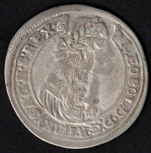 XV.  krejcar 1677 K.B. Leopold I., KM#175,ÉH#1060 Ag  5,5g, 31 mm ražba Kremnice