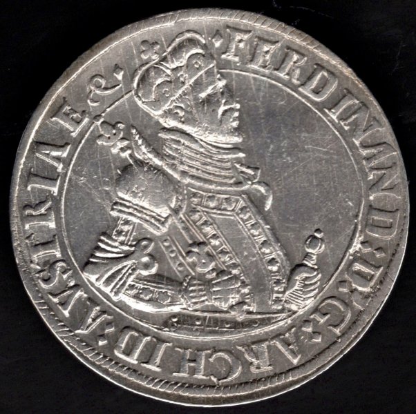 Tyrolsko 1 Tolar Arcivévoda Ferdinand I. 1564-1595 mincovna HALL	Dav#8097 Ag 28,4g, 38,5mm, vzácná varianta s &  jako etc. R!