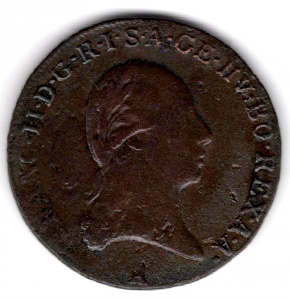 1 krejcar 1800 A František II.	KM#2111, Copper 3,4g, 23,5/1,3mm